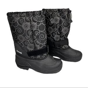 KAMIK snow boots women's 6 black white swirl insulated waterproof winter ankle